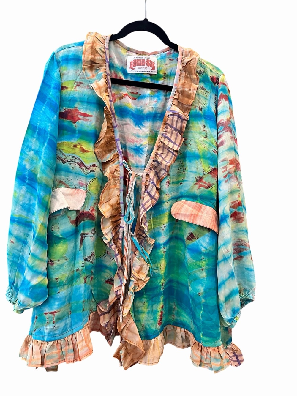 Kantha Bae Tie Dyed Crepe/Silk Ruffled Daisy Blouse